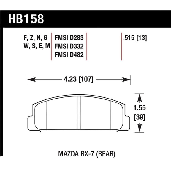 Hawk Performance HB158N.515 Brake Pads - HP+ Compound - - Rear - Set of 4 Fits select: 2003-2005 MAZDA 6, 1993-1995 MAZDA RX7