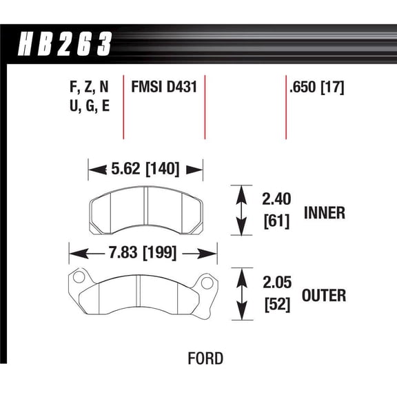 Hawk Performance HB263F.650 Brake Pads - HPS Compound - Front - Set of 4 Fits select: 1987-1992 FORD MUSTANG, 1993 FORD MUSTANG LX