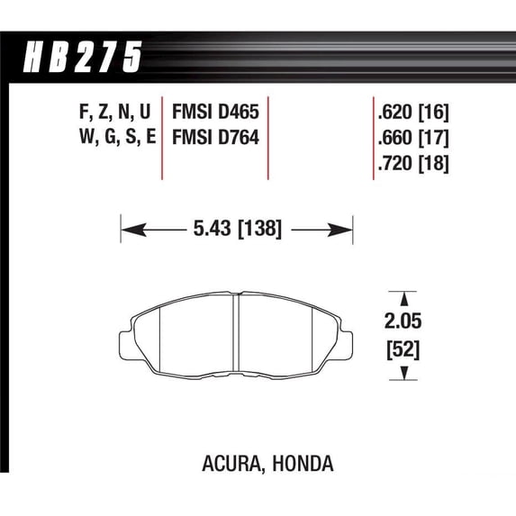 Hawk Performance HB275F.620 Brake Pads - HPS Compound - Front - Set of 4 Fits select: 2001-2009,2012-2015 HONDA CIVIC LX