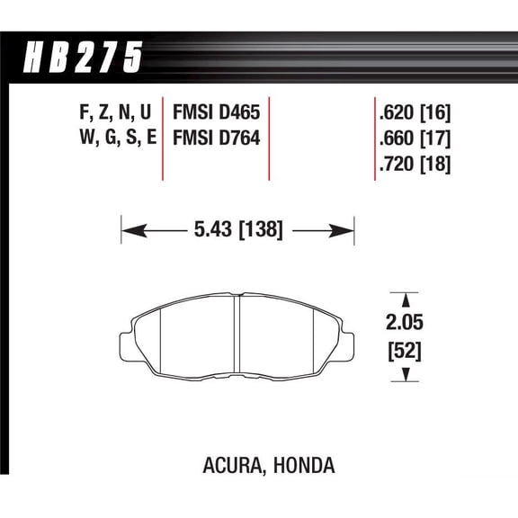 Hawk Performance HB275F.620 Brake Pads - HPS Compound - Front - Set of 4 Fits select: 2001-2009,2012-2015 HONDA CIVIC LX