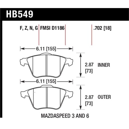 Hawk Performance HB549F.702 Brake Pads - HPS Compound - Front - Set of 4 Fits select: 2007-2013 MAZDA 3 3, 2006-2007 MAZDA 6 6