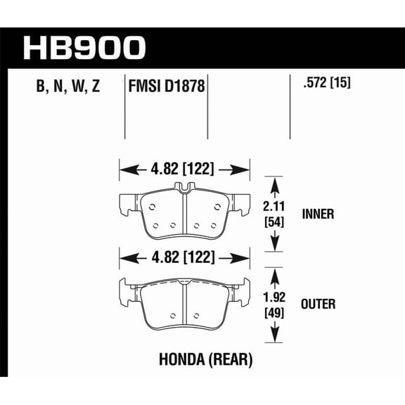 Hawk Performance HB900N.572 HP Plus Disc Brake Pad Fits 16-19 Civic RDX Fits select: 2016 HONDA CIVIC, 2017-2019 HONDA CIVIC LX