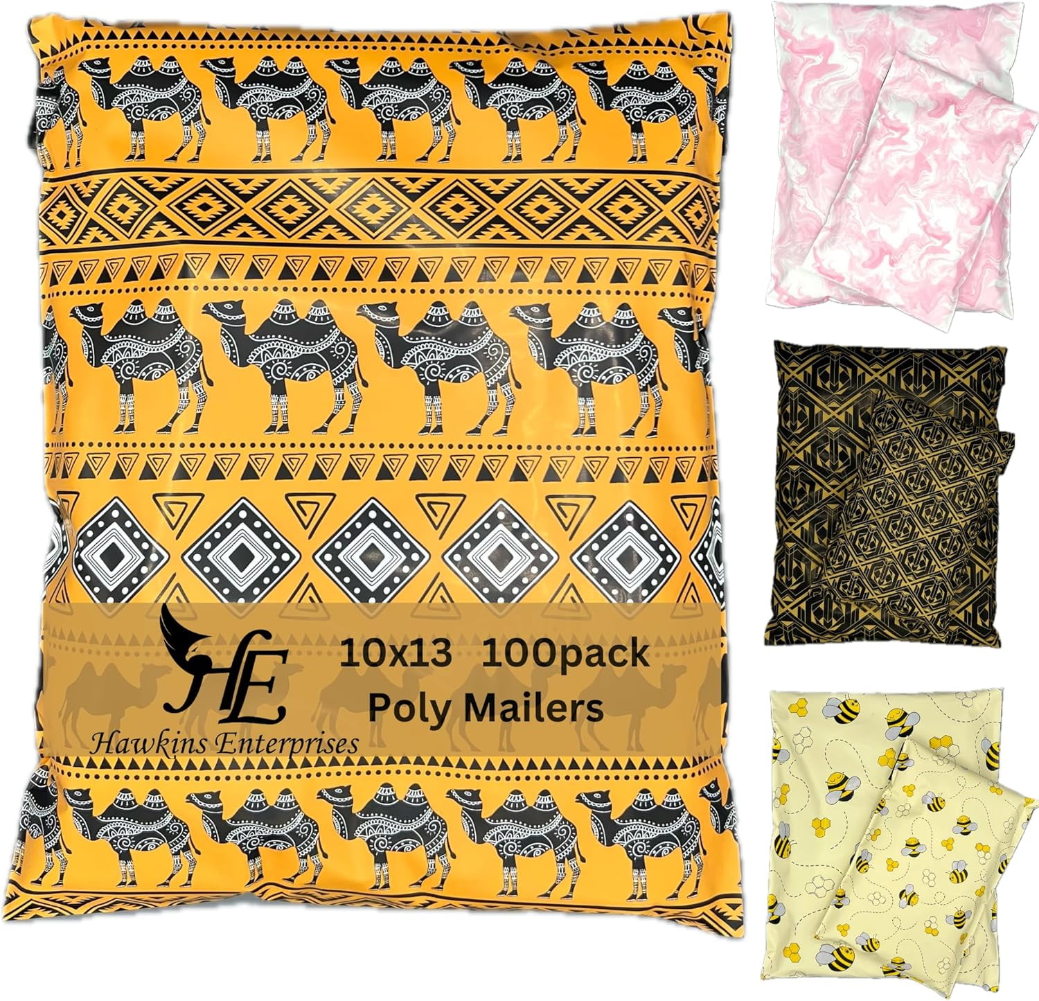 Hawk Poly Mailers 10x13 Cute Aztec Camels Heavy Duty 3.15mil Tamper-Evident & Self-Sealing Shipping Envelopes for Small Businesses Printed Waterproof Mailing Bags Non Padded (Hump Day, 10x13)