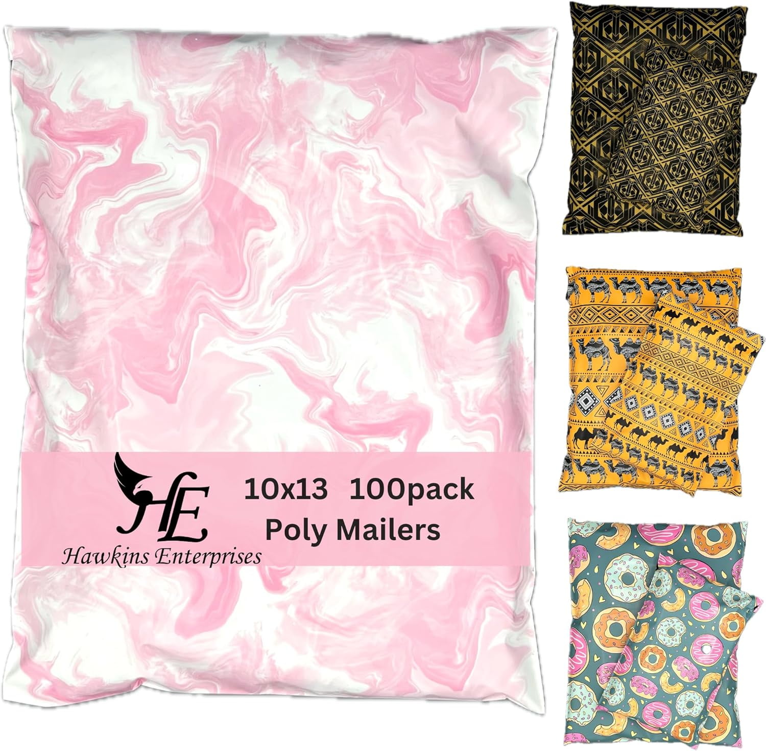 Hawk Poly Mailers 10x13 Cute Pink Marble Heavy Duty 3.15mil Tamper-Evident & Self-Sealing Shipping Envelopes for Small Businesses Printed Waterproof Mailing Bags Non Padded (Rosé, 10x13)