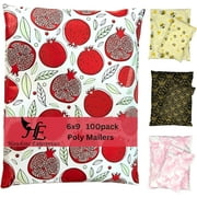 Hawk Poly Mailers 6x9 Cute Fun 3.15mil Tamper-Evident Self-Sealing Shipping Envelopes for Small Businesses Printed Waterproof Mailing Bags Tear Proof Non Padded Popping Pomegranates, 6x9