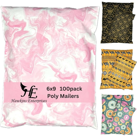 Hawk Poly Mailers 6x9 Cute Pink Marble Heavy Duty 3.15mil Tamper-Evident & Self-Sealing Shipping Envelopes for Small Businesses Printed Waterproof Mailing Bags Non Padded (Ros, 6x9)