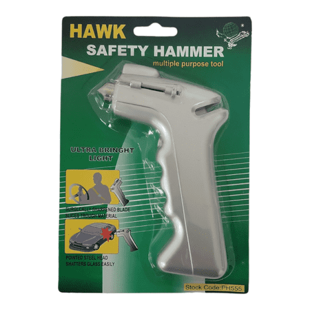 Hawk - Safety Hammer & Multiple Emergency Tool Car Safety Kit 9" Long - Gray One Size, 0.22 lb