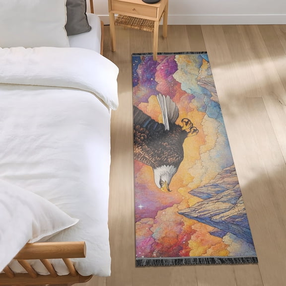 Hawk Soar on Dreamy Sky Mountains Bedside Runner Rug 2'x 6' Non Slip Carpet Floor Mat Area Rug