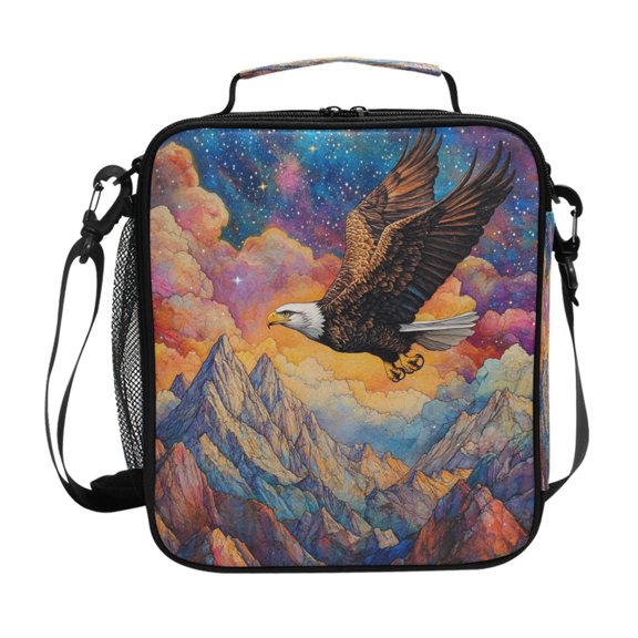 Hawk Soar on Dreamy Sky Mountains Insulated Lunch Bag Reusable Lunch Box Lunch Container with Straps