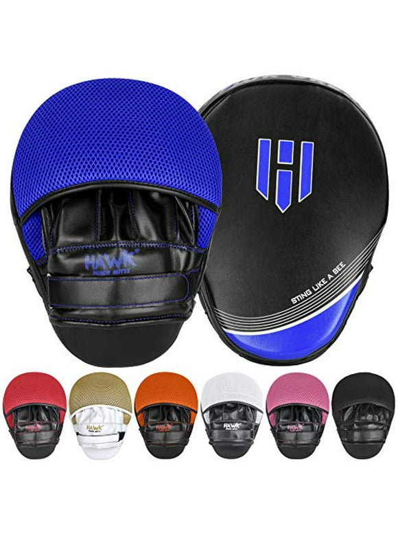 Hawk Sports Punching Mitts for Men, Women, & Kids, Leather Focus Mitts for Martial Arts & Boxing Training, Curved Punch Mitts for Karate, Kickboxing, Krav MAGA, Muay Thai & Taekwondo (Blue)