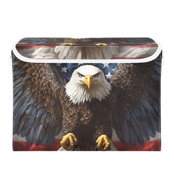 Hawk Spread Wings Front Flag Foldable Storage Bin with Lid and Handle Collapsible Storage Box 16.5 x 12.6 x 11.8 inches