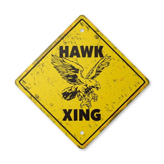 Hawk Vintage Crossing Sign Zone Xing | Indoor/Outdoor Plastic | 17" Tall rustic red tailed accipiter bird watcher birding love