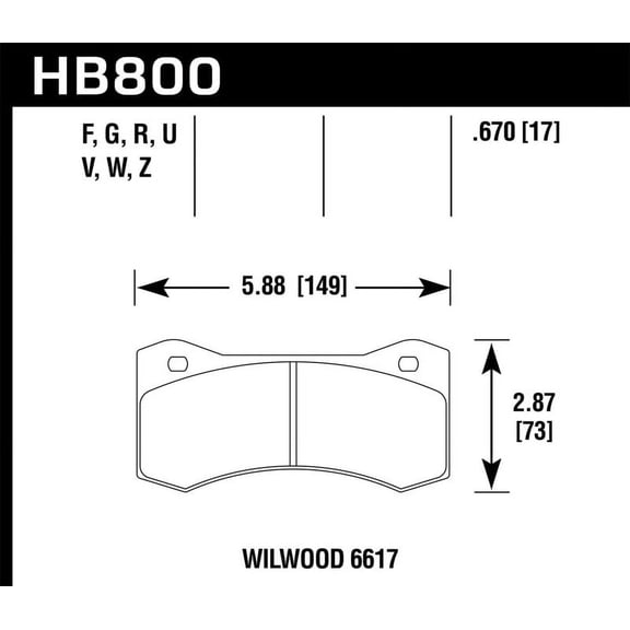 Hawk Wilwood 17mm 6617 Caliper Performance Ceramic Brake Pads