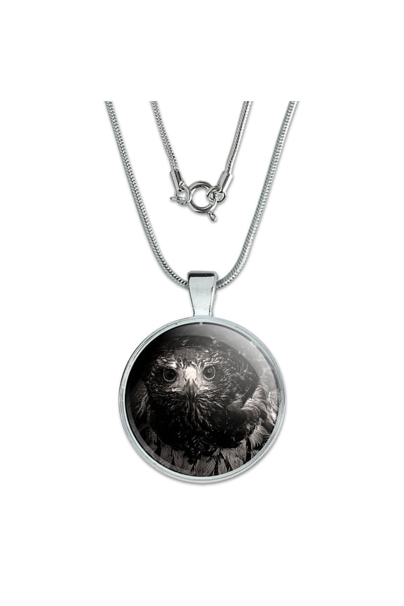 Hawk on Black and White - Raptor Avian Large Pendant