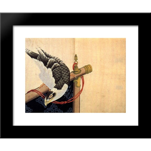 Hawk on a ceremonial stand 20x24 Framed Art Print by Katsushika Hokusai