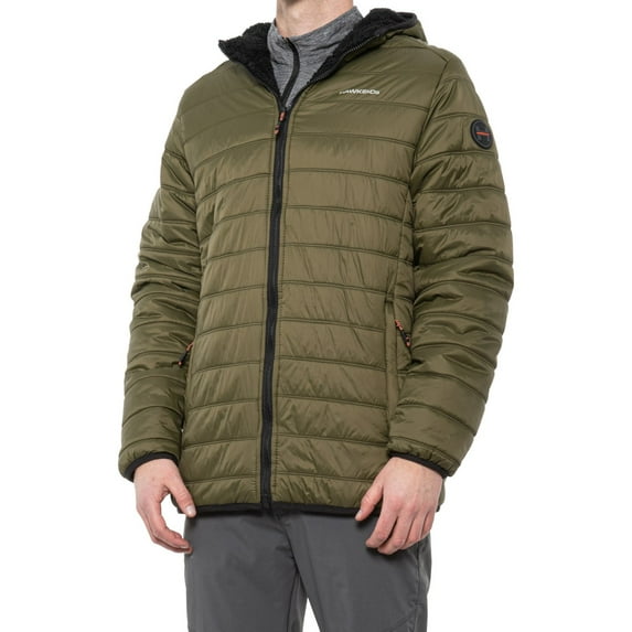 Hawke & Co Mens Sherpa-Lined Puffer Jacket Olive Size Large- Insulated