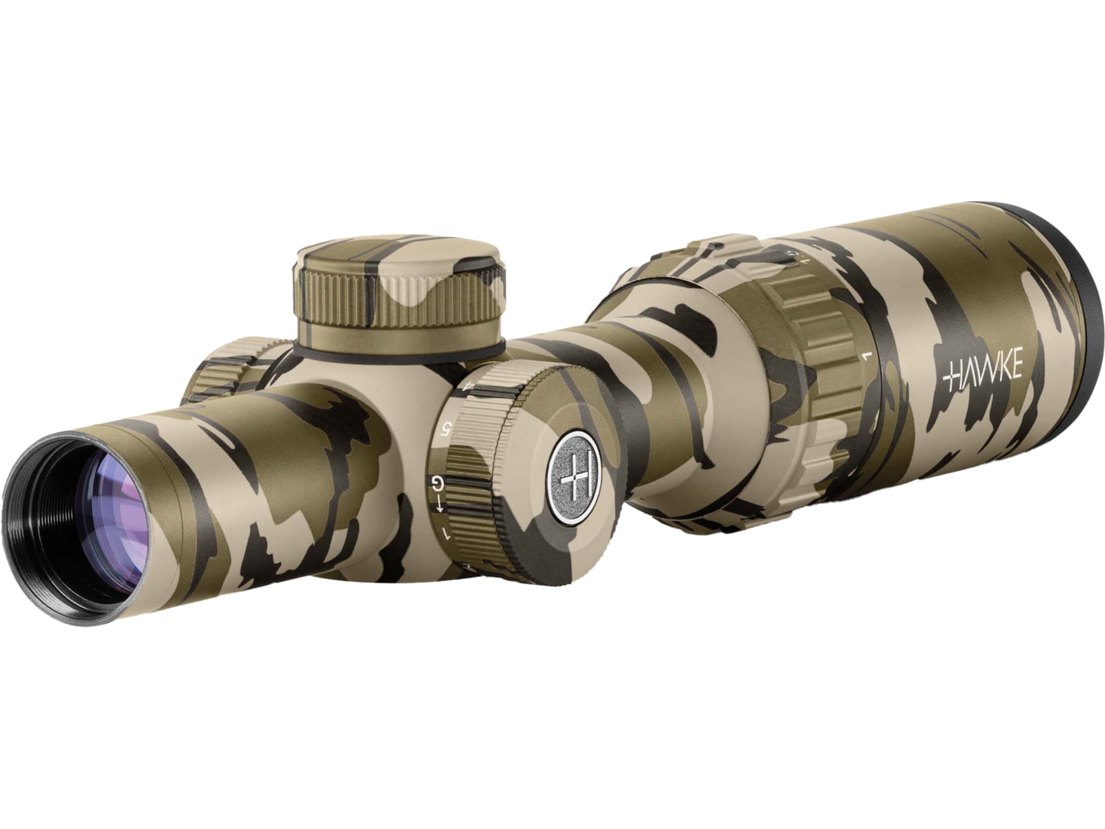 Hawke Sport Optics Vantage 1-4x20 1 in Tube LPVO Rifle Scope, Second Focal Plane, Turkey Dot, Mossy Oak Bottomland