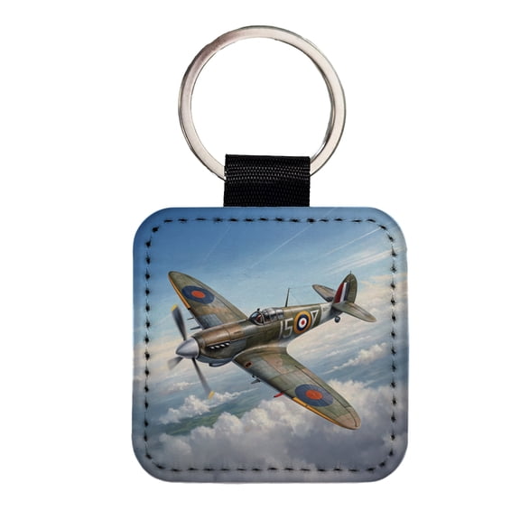 Hawker Hurricane WWII British Fighter Plane Faux Leather Square Keychain