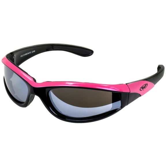 Hawkeye Pink Frame Sunglasses Flash Mirror Lenses, Vented EVA Foam to keep sweat, wind, dust out of your eyes, UV400 and Scratch Resistant Unbreakable Shatterproof Polycarbonate Lenses.