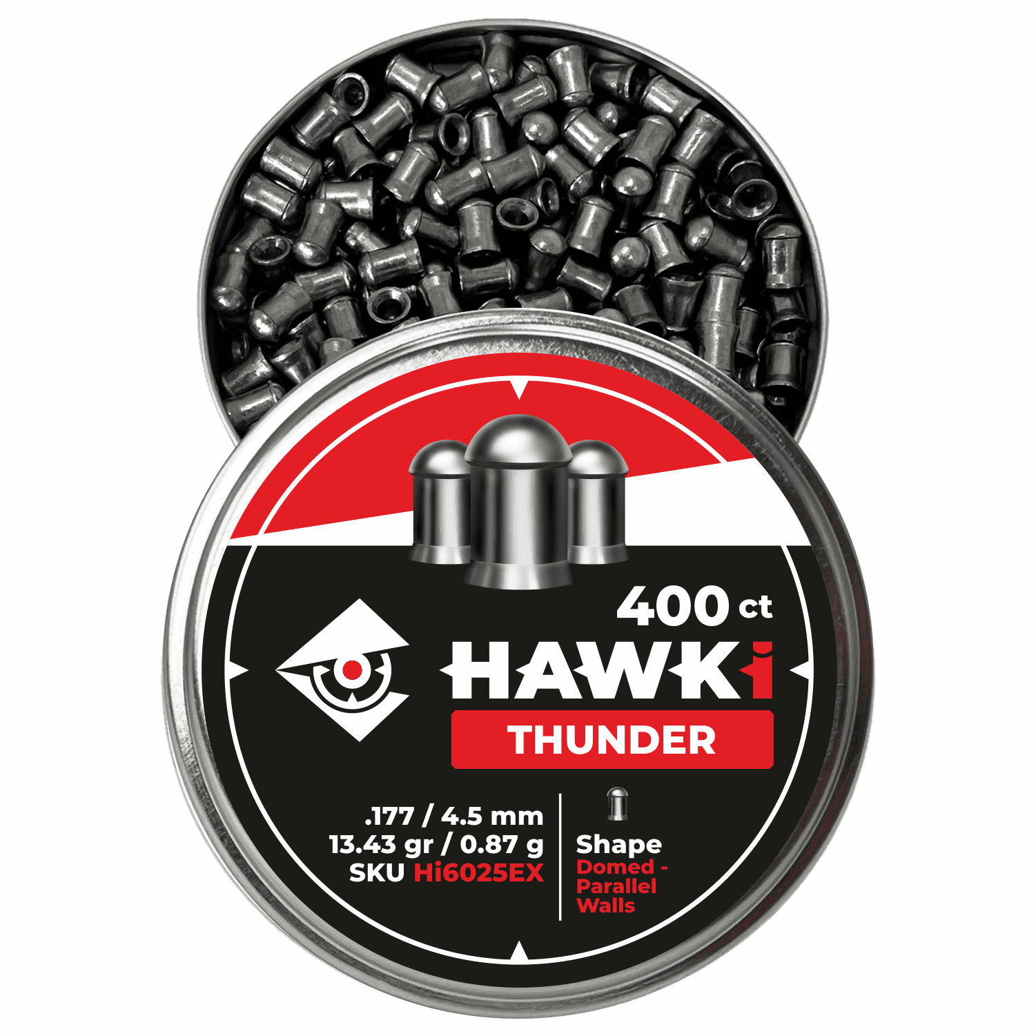 Hawki Airgun Pellets -.177/4.5mm Caliber (13.43 gr/0.87 g) 400 ct Hi6025EX domed - parallel walls