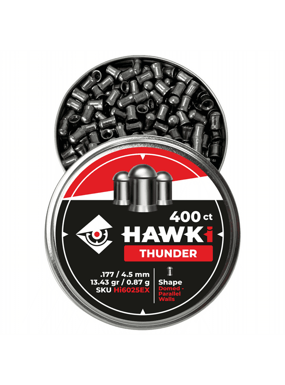 Hawki Airgun Pellets -.177/4.5mm Caliber (13.43 gr/0.87 g) 400 ct Hi6025EX domed - parallel walls