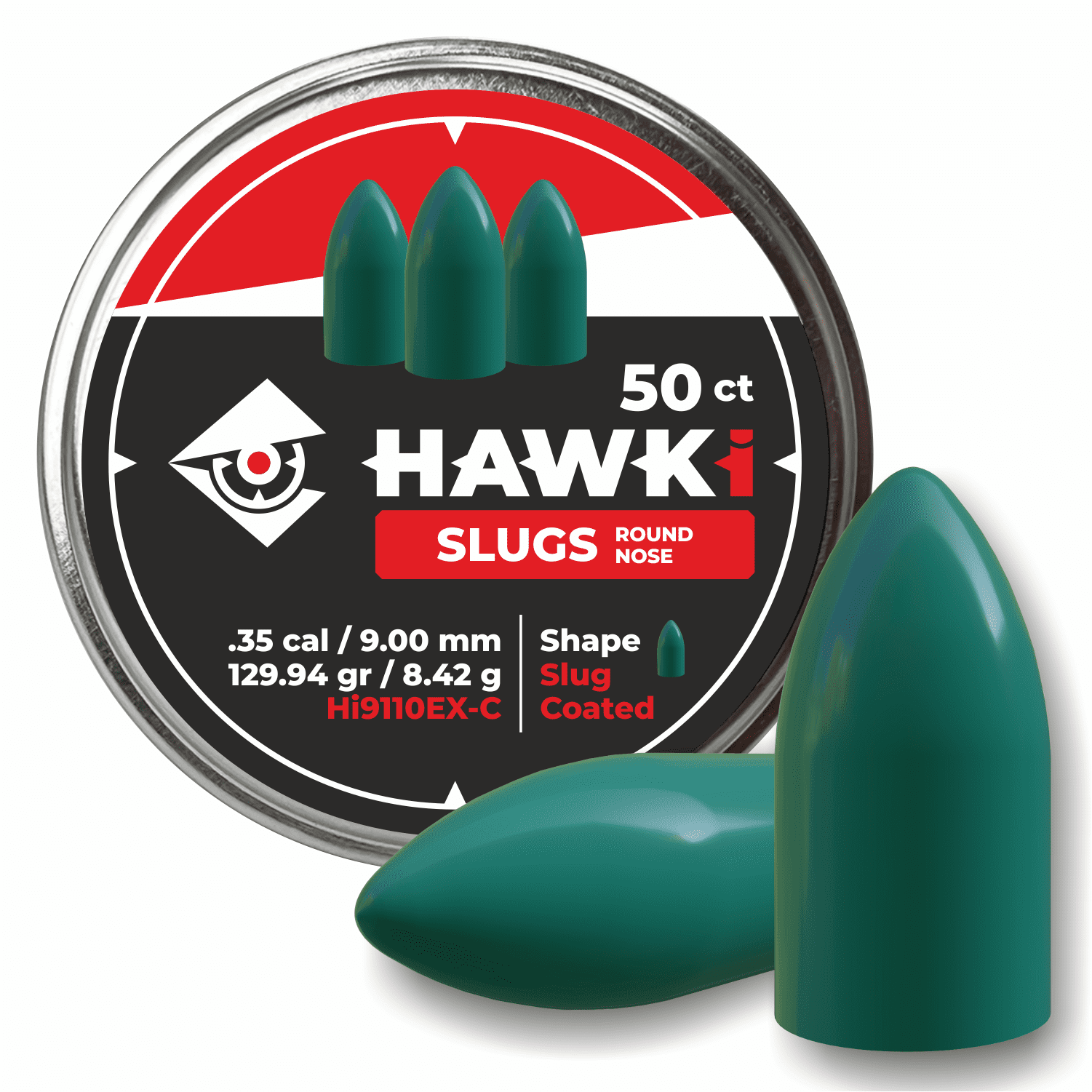 Hawki Airgun Pellets for Air Rifles Slug Coated .35 cal / 9.00mm