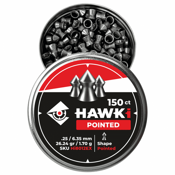 Hawki Heavy Pointed Airgun Pellets 26.24 gr, 25 Caliber (6.35mm), 150 ct