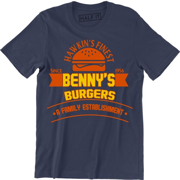 Hawkin's Finest Benny's Burgers A Family Established Men's Tee Shirt