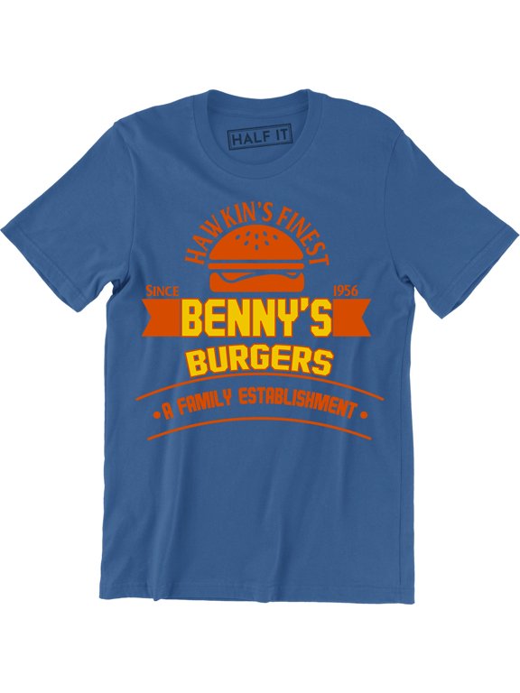 Hawkin's Finest Benny's Burgers A Family Established Men's Tee Shirt