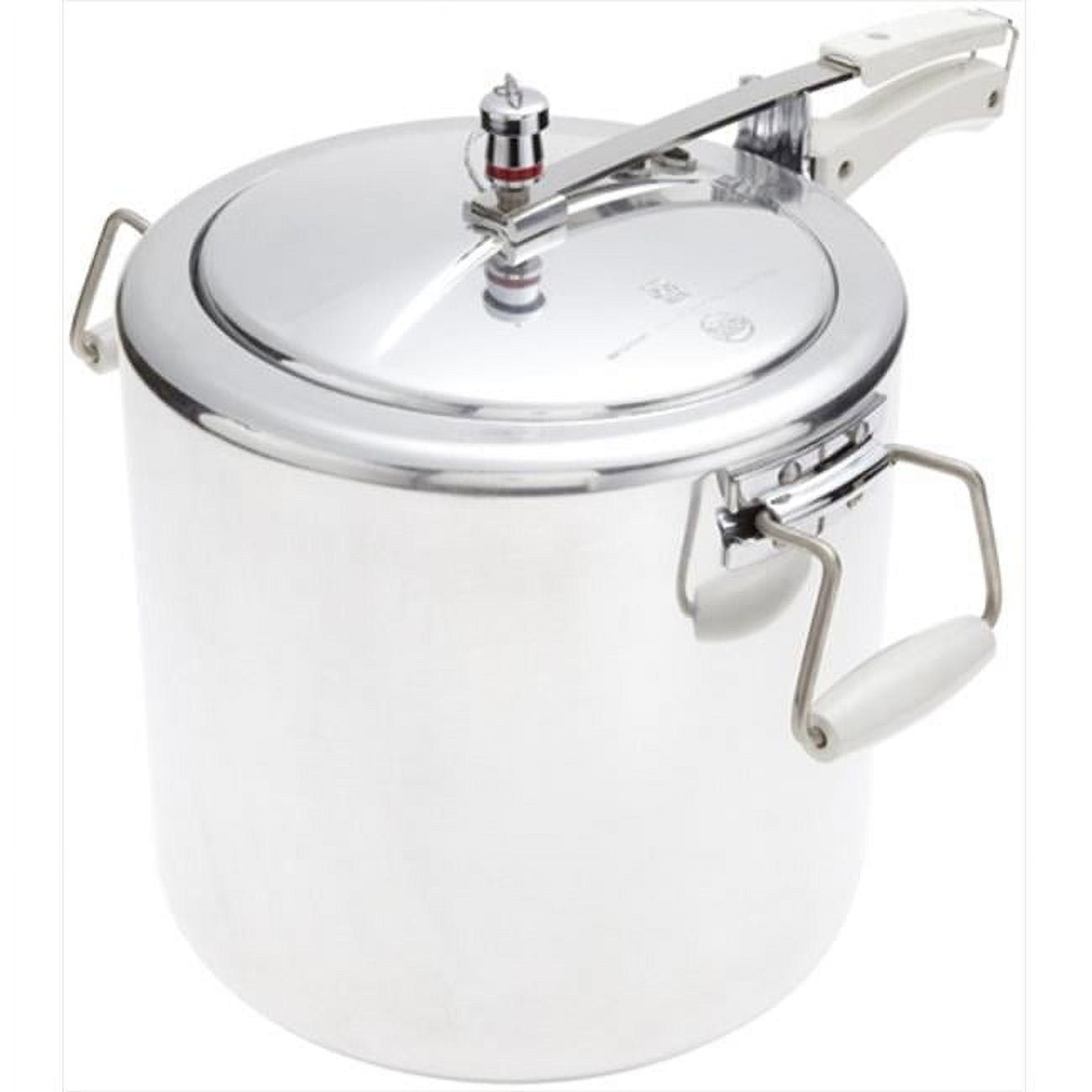 Large Silver Aluminum Pressure Cooker with Reinforced Handles