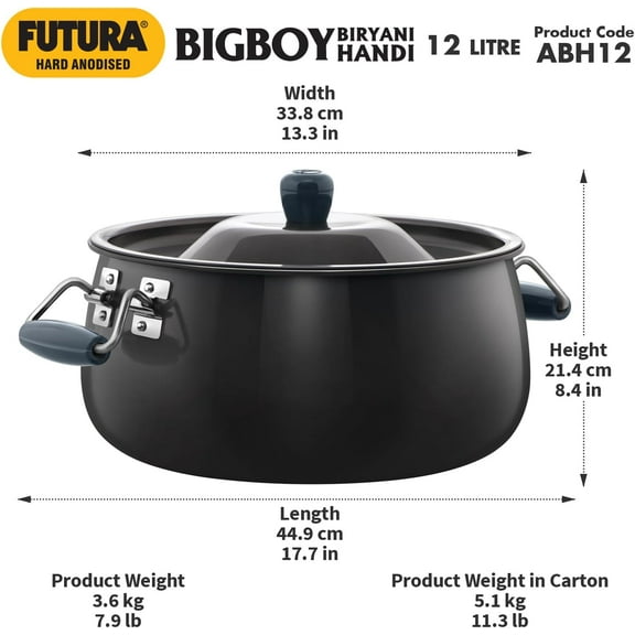 Hawkins Futura 12 Litres Stockpot, Hard Anodized Aluminum, Polished Black Finish
