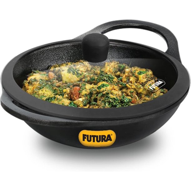 Hawkins Futura 2-Litre Cast Iron Kadhai With Glass Lid - Naturally Nonstick Indian Cookware