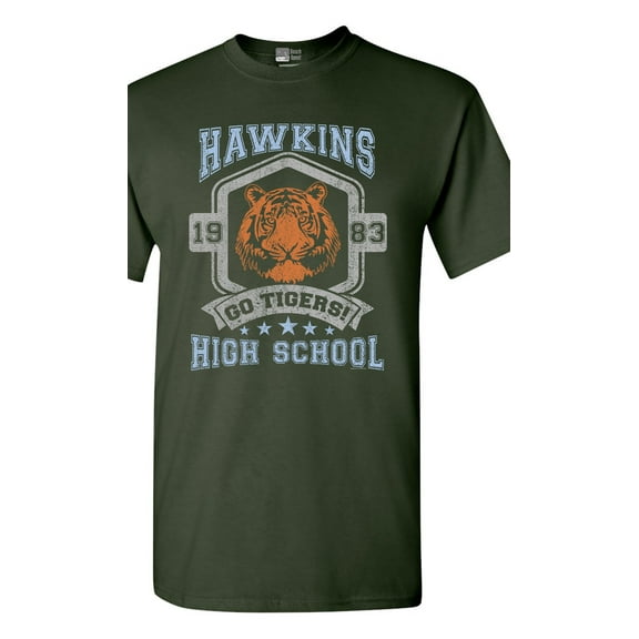 Hawkins Go Tigers High School 1983 AV Club Parody Funny Adult DT T-Shirt Tee