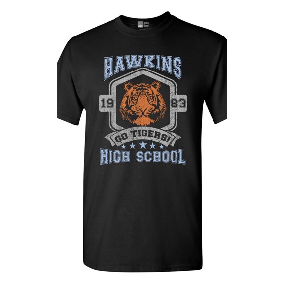 Hawkins Go Tigers High School 1983 AV Club Parody Funny Adult DT T-Shirt Tee