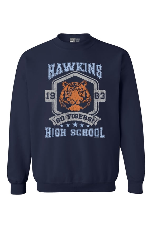 Hawkins Go Tigers High School 1983 AV Club Parody Funny DT Crewneck Sweatshirt