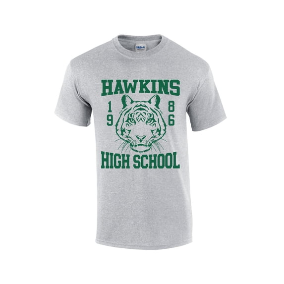 Hawkins High School 1986 Upside Down TV Show Mens Short Sleeve T-shirt Graphic Tee-Sports Grey-4xl