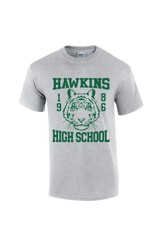 Hawkins High School 1986 Upside Down TV Show Mens Short Sleeve T-shirt Graphic Tee-Sports Grey-large