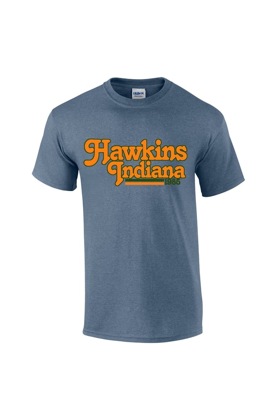 Hawkins Indiana 1983 Upside Down TV Show Mens Short Sleeve T-shirt Graphic Tee-Heather Indigo-small