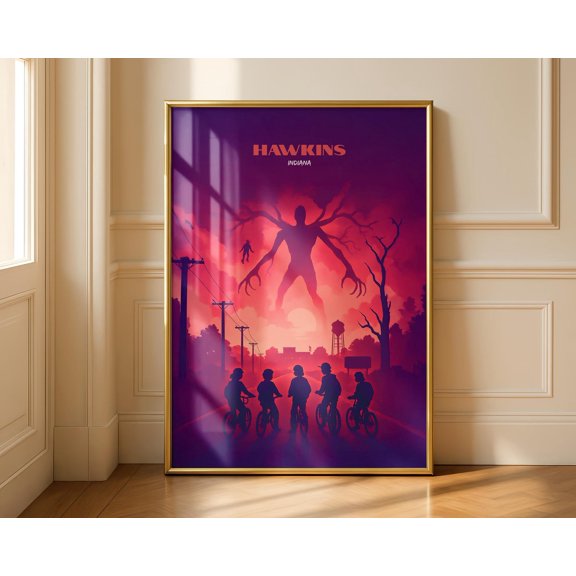 Hawkins Indiana Twilight Monster Scene Retro Sci-Fi Wall Art Size 24x36 Unframed Poster