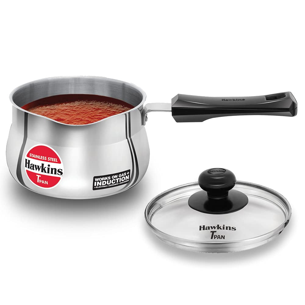 Stainless Steel 1.6 Quart Saucepan with Pour Spout and Glass Lid