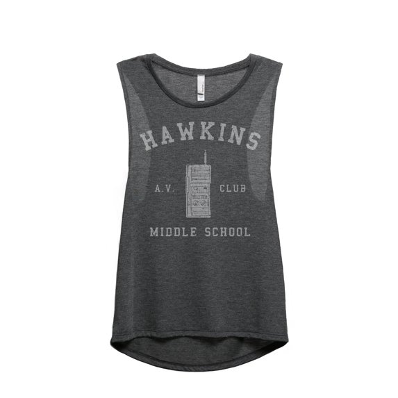 Hawkins Middle School Women's Fashion Sleeveless Muscle Workout Yoga Tank Top Charcoal Grey X-Large