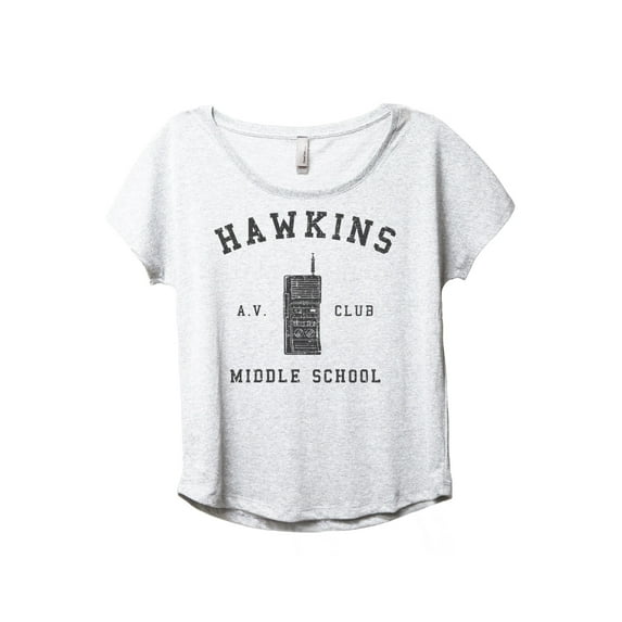 Hawkins Middle School Women's Fashion Slouchy Dolman T-Shirt Tee Heather White Medium