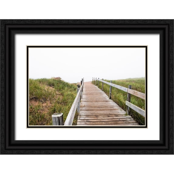 Hawkins, Peter 32x23 Black Ornate Wood Framed with Double Matting Museum Art Print Titled - USA-Minnesota-Duluth-Park Point-Boardwalk over Dunes