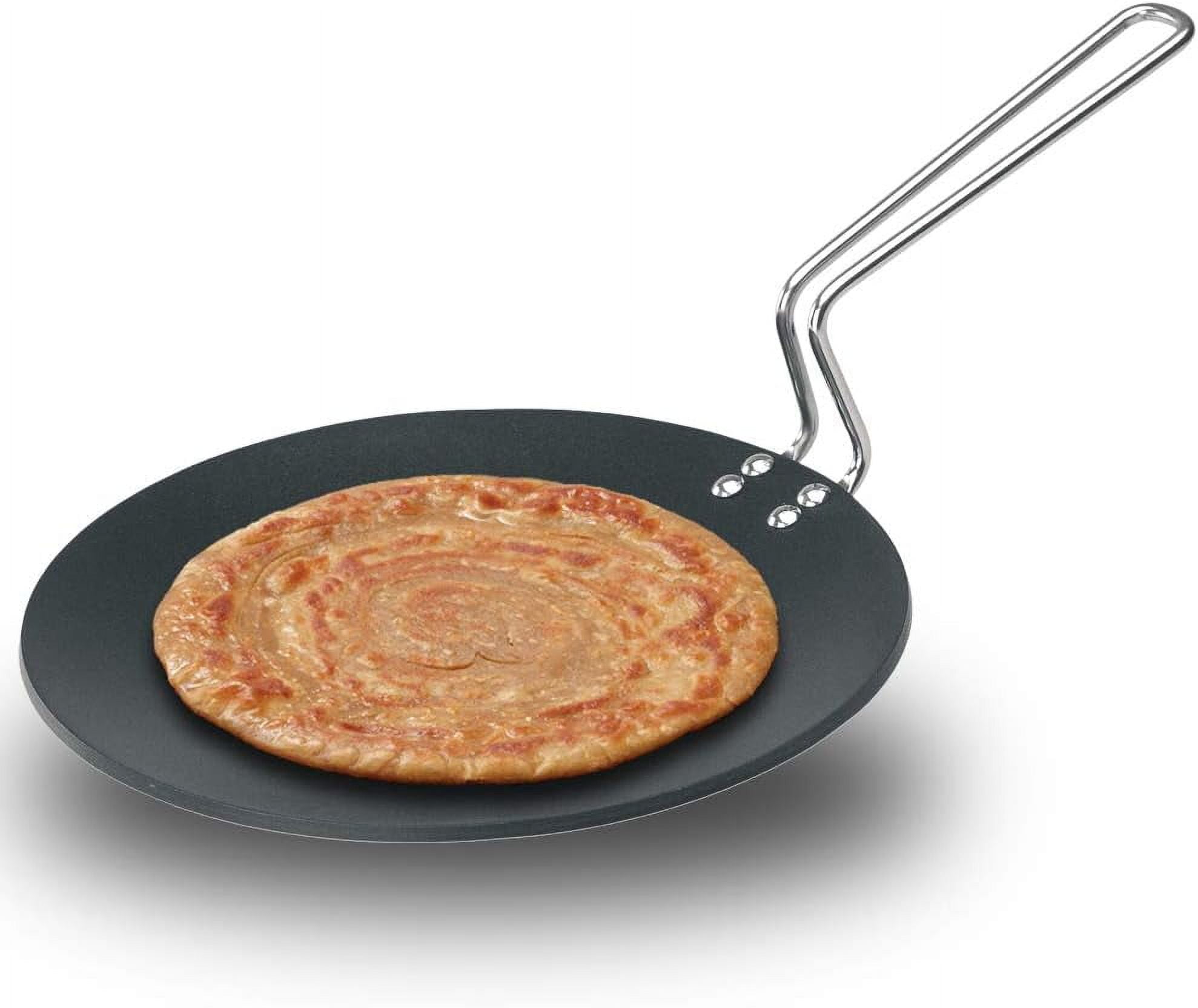 10" Black Non-Stick Concave Tava Griddle with Steel Handle