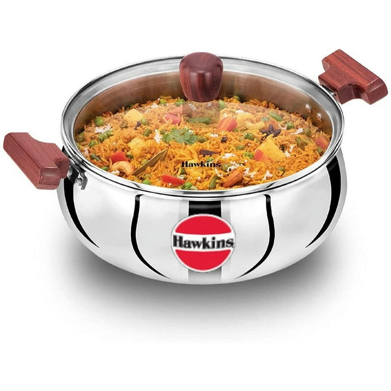 Hawkins Tri Ply Stainless Steel Induction Cook n Serve Handi with Glass lid 5 Liters