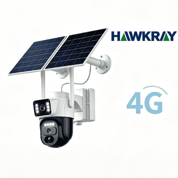 Hawkray 1 Pack 4G Solar Dual Lens Camera,4MP PTZ 2-Way Talk Auto Tracking No WiFi IP66 Waterproof