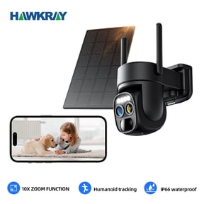 Hawkray 10x Zoom 360 Solar Panel 2K FHD 5G/2.4GWiFi Black Camera CCTV IP Security Camera Wireless Outdoor, IP66 Waterproof with AI Motion Detection, Color Night Vision and Two-Way Audio