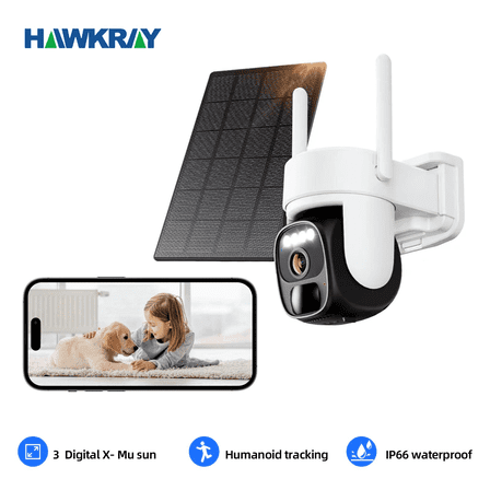Hawkray Solar Security Camera 2K, 360 Pan-Tilt, 5G/2.4G WiFi, Two-Way Audio, PIR Motion