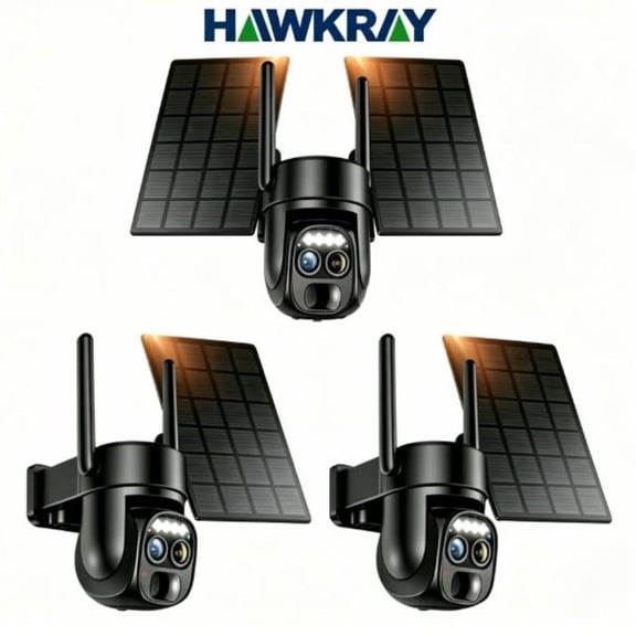 Hawkray 3PCS 2K Solar Security Camera, 360 Pan Tilt, Full Color Night Vision, IP66 Waterproof, Two Way Audio