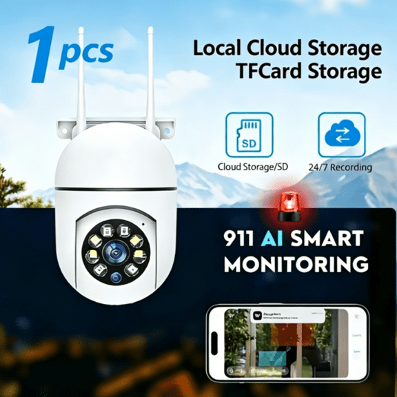 Hawkray Tech DW2-1PCS Full-Color Night Vision 2K PTZ Surveillance Camera, White, 1